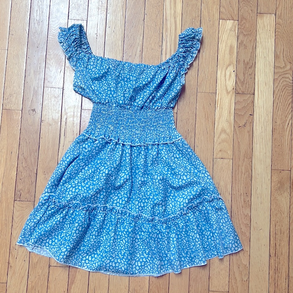 Smocked Printed Sleeveless A Line Dress - Light Blue S (Zaful) - Picture 10 of 11